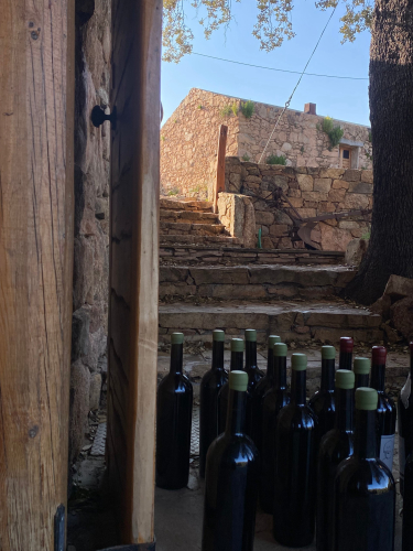 Ancienne demeure à Olbia avec des bouteilles de vin