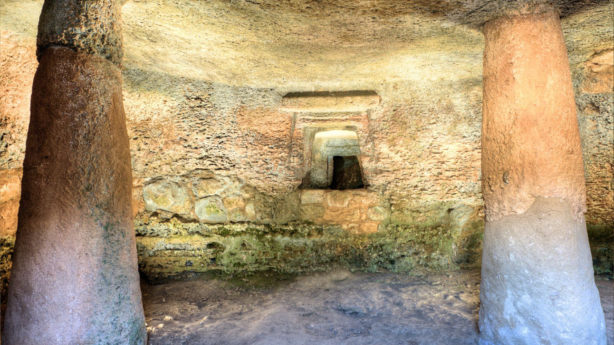 Interior of a domus de janas to visit in the Alghero area