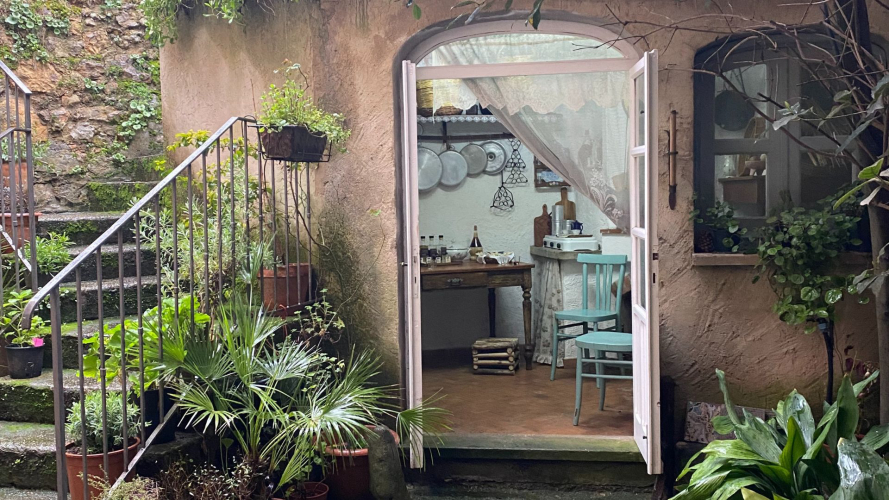 Cellar entrance for chocolate and liquor tasting at a company in Laconi