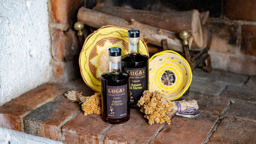 Tasting of typical Sardinian herb-flavoured liqueurs at a company in Laconi