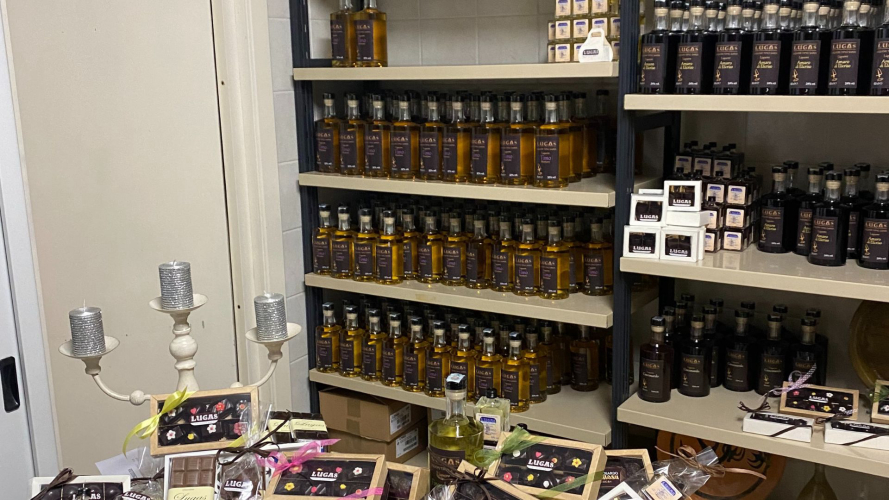 Chocolates and liqueurs for sale produced in a chocolate shop in Laconi