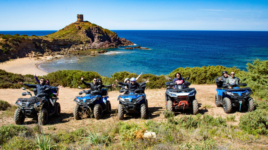 Quad bike hikers during tour stop in Bosa