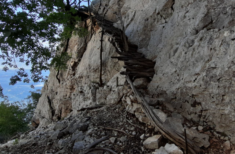 trekking route or path with a view of the Cala Mariolu beach in the Dorgali forest