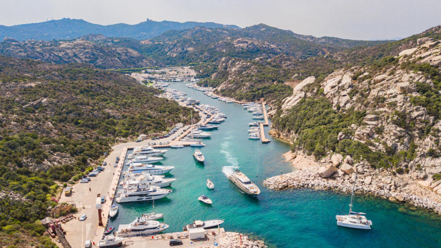 Aerial view of the harbor of Poltu Quatu