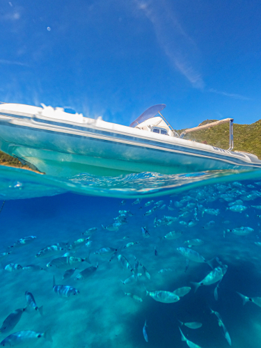 Gommone fotografato dal fondale nel Golfo di Cagliari