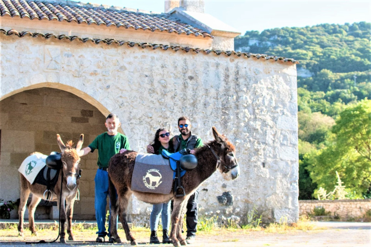 Guide with donkey during trekking excursion in north-western Sardinia