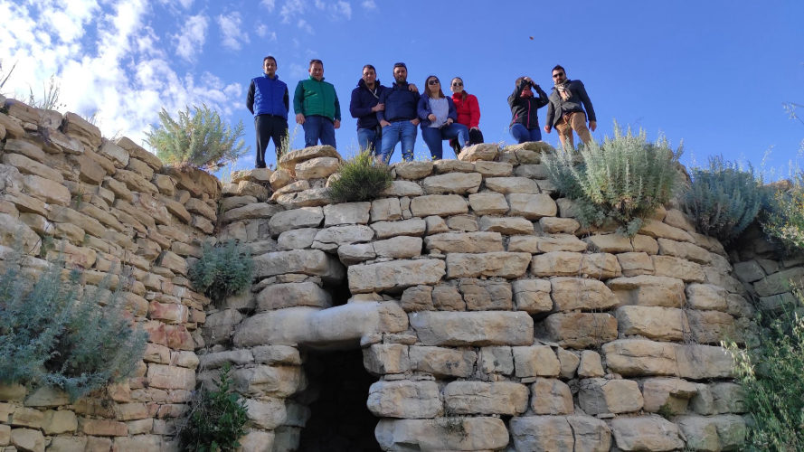 People above a nuraghe in the territory of Suelli in the province of Cagliari