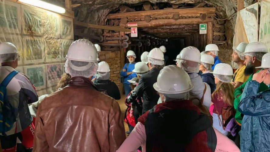 People visiting the mine in Buggerru