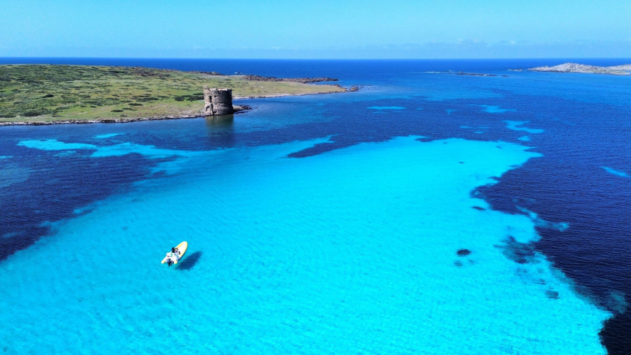 Crystal-clear sea at Pelosa in Stintino in north-west Sardinia