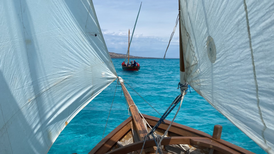 Latin sailboat sailing in the sea of Alghero