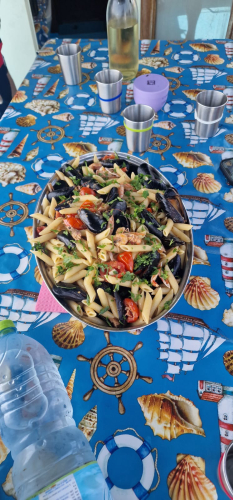 Piatto di pasta alle cozze offerto durante il tour all'Asinara