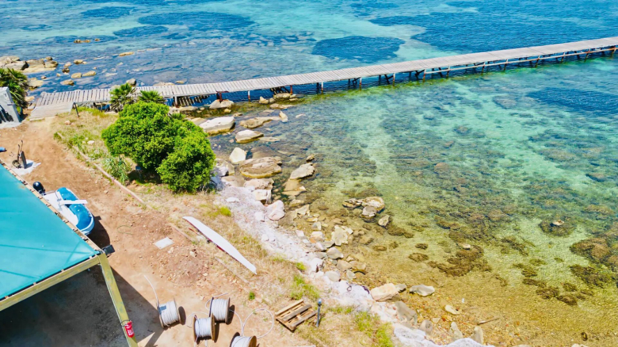 Passerella di legno per arrivare al punto di incontro nel molo di Porto Conte
