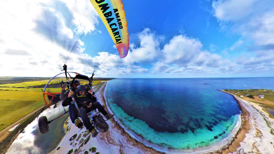 Paragliding flight over Maimoni beach in Cabras