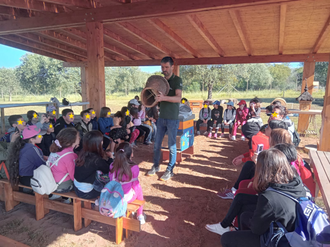 Bambini imparano la storia dell'apicoltura durante la visita al giardino delle api di Alghero