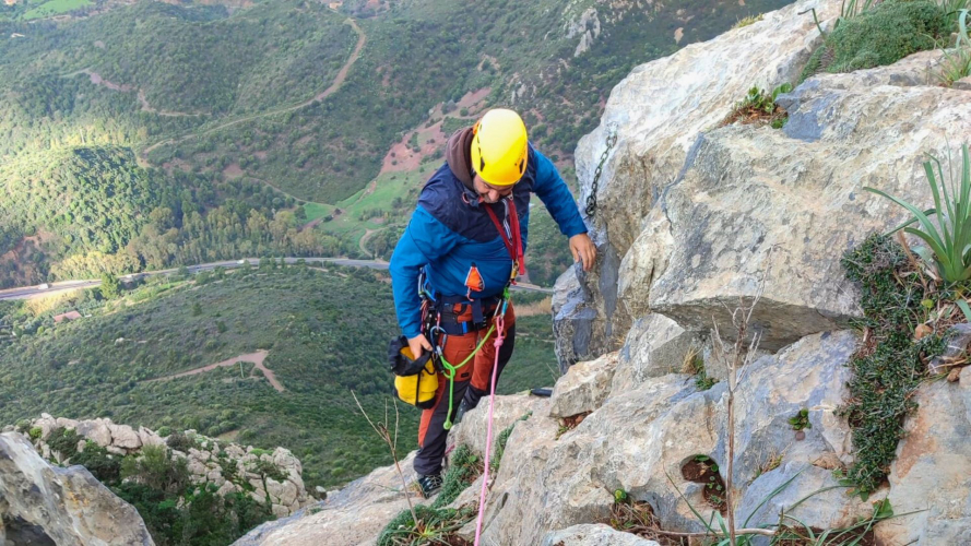 Person climbs Mount San Giovanni in Gonnesa