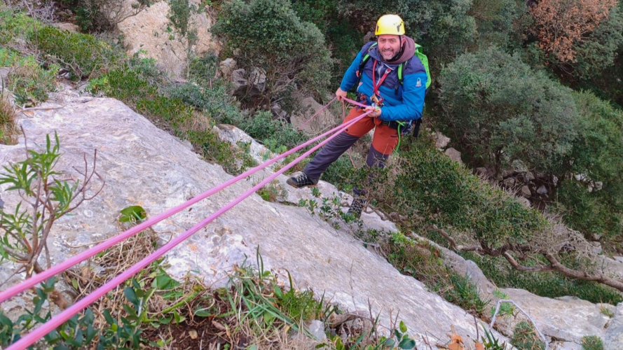 Boy does dry canyoning in the walls of south-west Sardinia