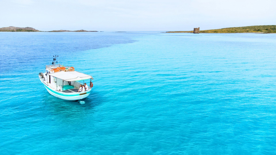 Barca da pesca nel mare incontaminato dell'Asinara