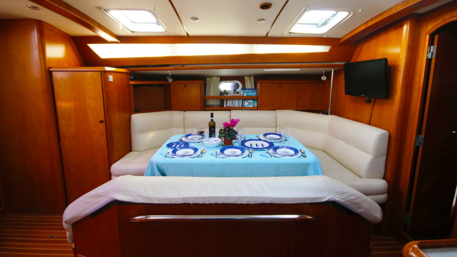 Interior of the sailing boat in the Gulf of Orosei