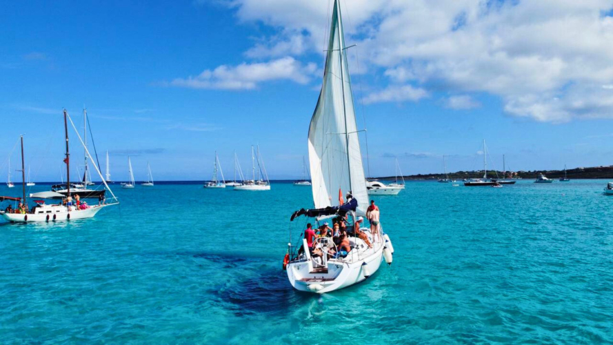 Sailboat sailing in the waters of the Asinara National Park