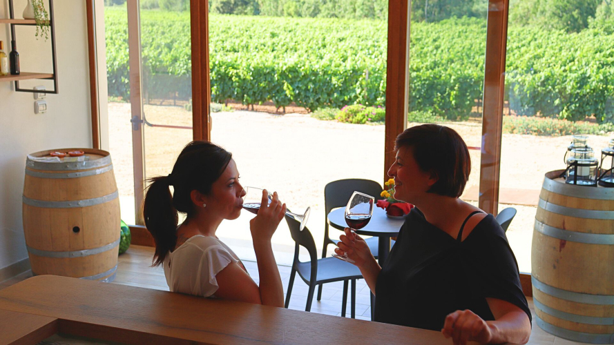 People during wine tasting in the cellar