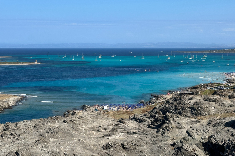 Excursion en stand up paddle entre Isola Piana et La Pelosa à Stintino, avec plongée en apnée, baignade et collation dans un paysage naturel unique