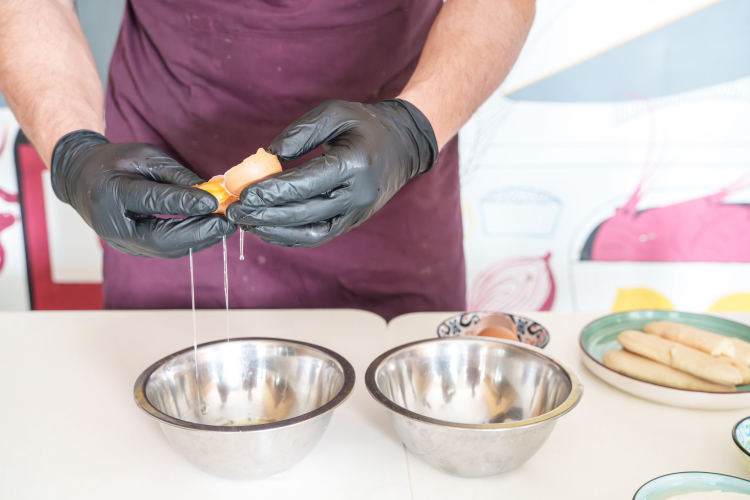 Separation of eggs to prepare Tiramisu mascarpone cream