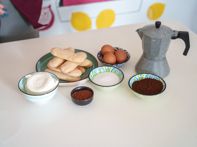 Ingredients used for the preparation of Tiramisu during the cooking class in Olbia