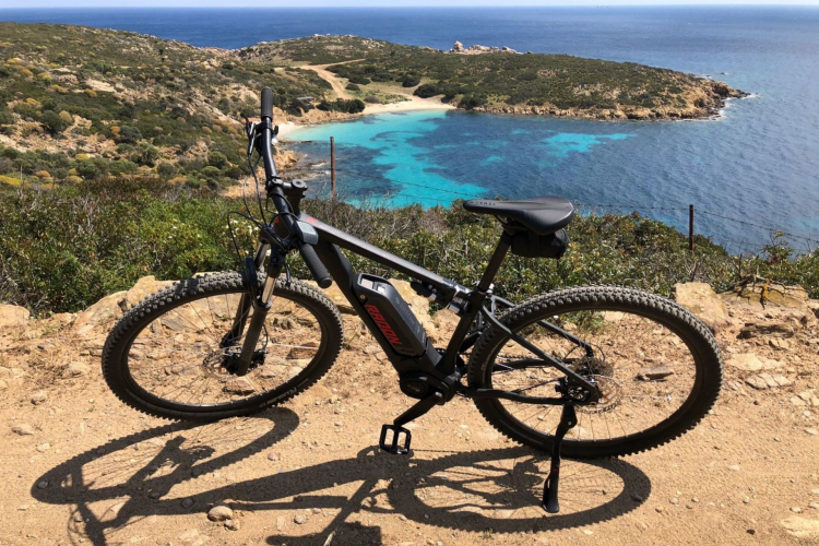An electric bike rented in Porto Torres for a tour of the island of Asinara, between nature and wild animals.