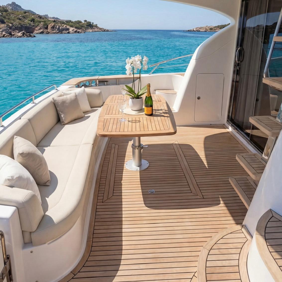 Private Yacht mit Blick auf kristallklares Wasser, versteckte Buchten und atemberaubende Ausblicke auf Sardinien