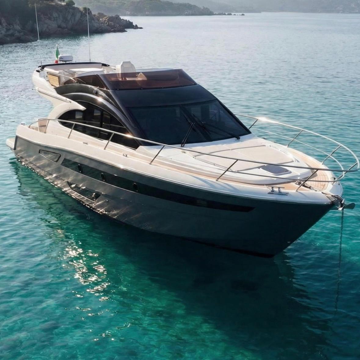 Eine luxuriöse Privatyacht segelt von Portisco aus durch kristallklares Wasser, versteckte Buchten und atemberaubende Ausblicke.