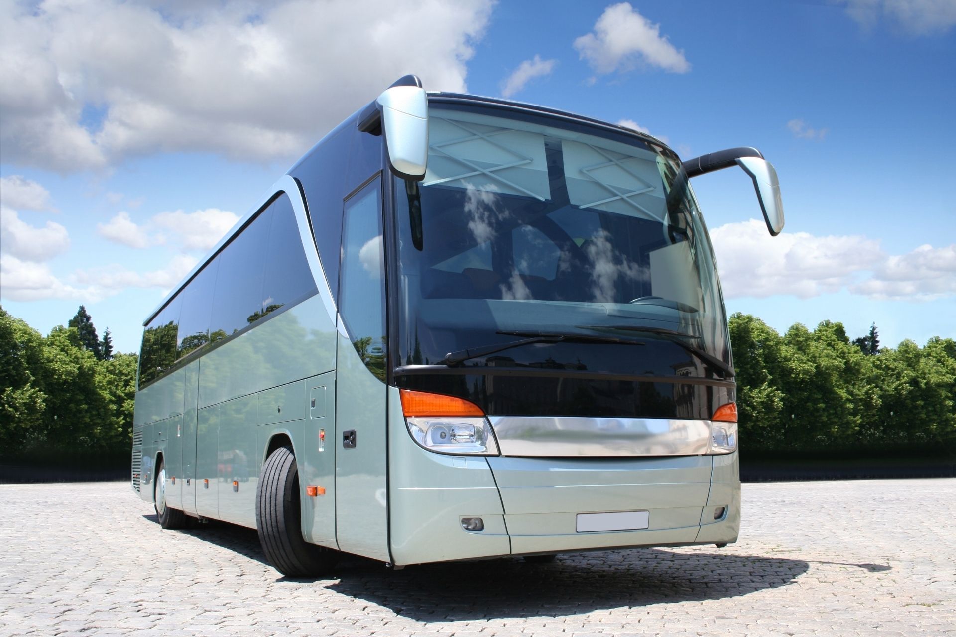 Picture of a modern shuttle bus ready to depart from an airport to a tourist destination