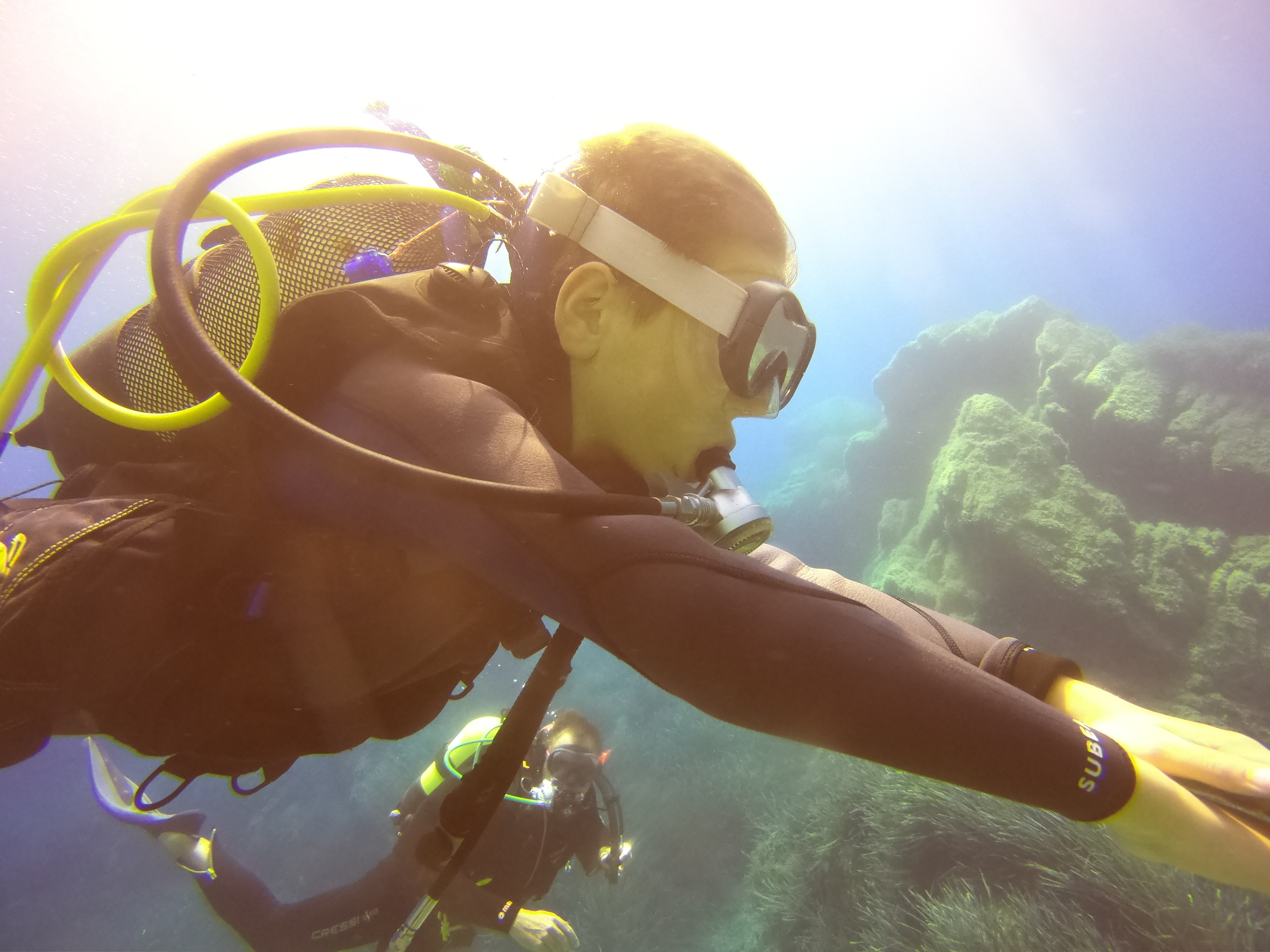 Underwater baptism from Porto Rotondo in the Archipelago of La Maddalena with instructor