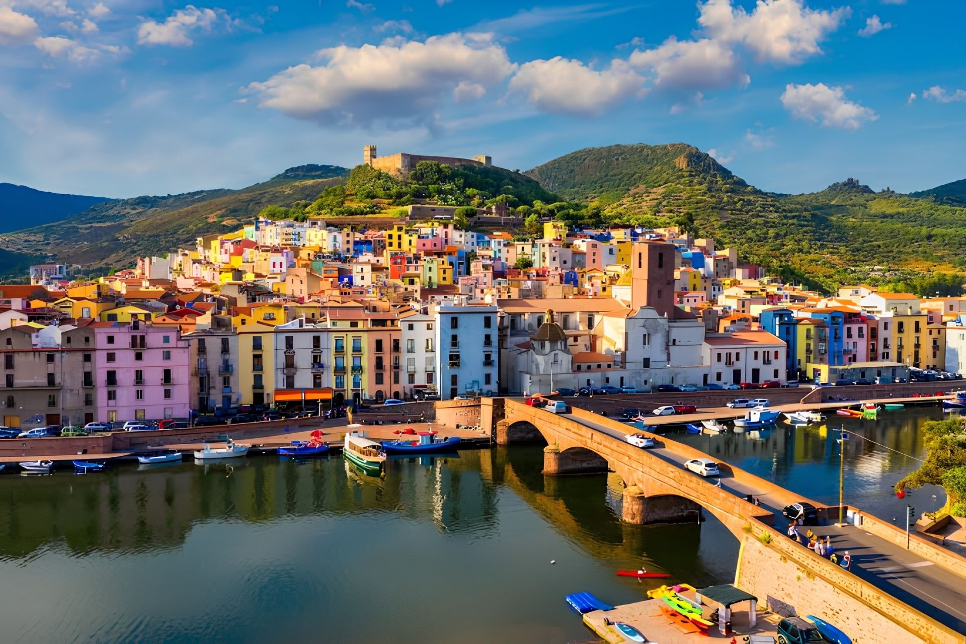 El colorido pueblo de Bosa para visitar durante el itinerario de viaje lento en Cerdeña