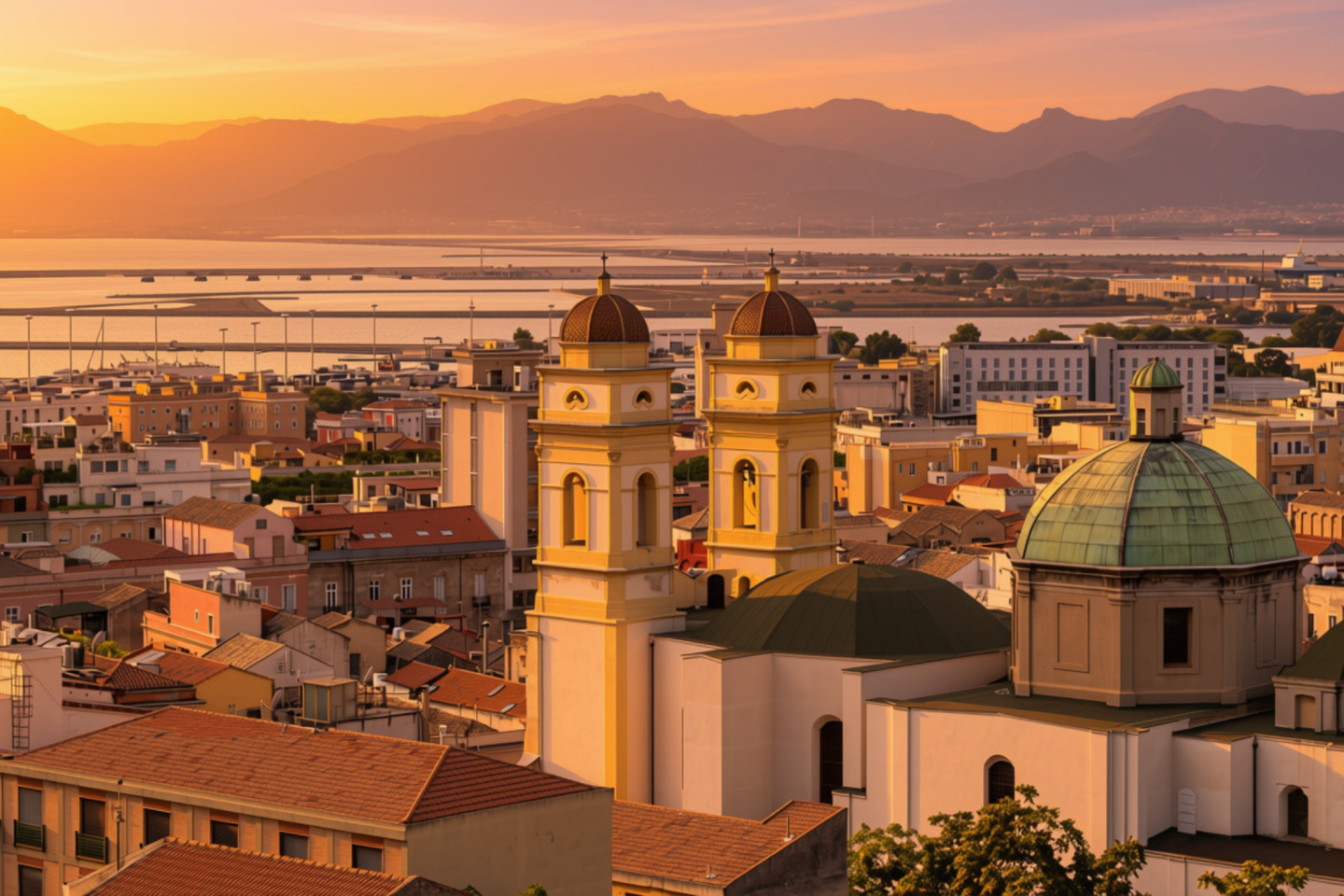 Una ciudad con edificios históricos, iglesias y vistas impresionantes, vistas desde el puerto y las colinas circundantes.