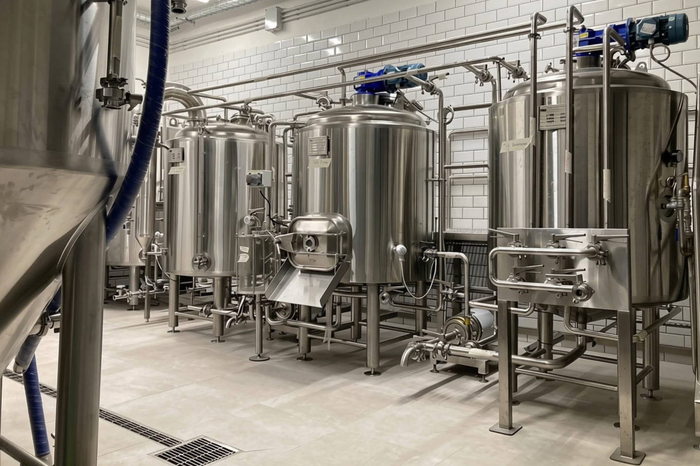 Beer production room in the Perfugas craft brewery