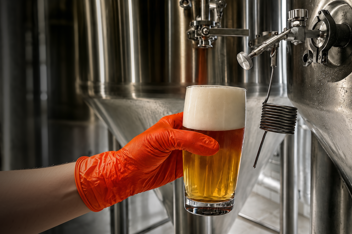 An operator of the Perfugas brewery pins the newly created beer for tasting