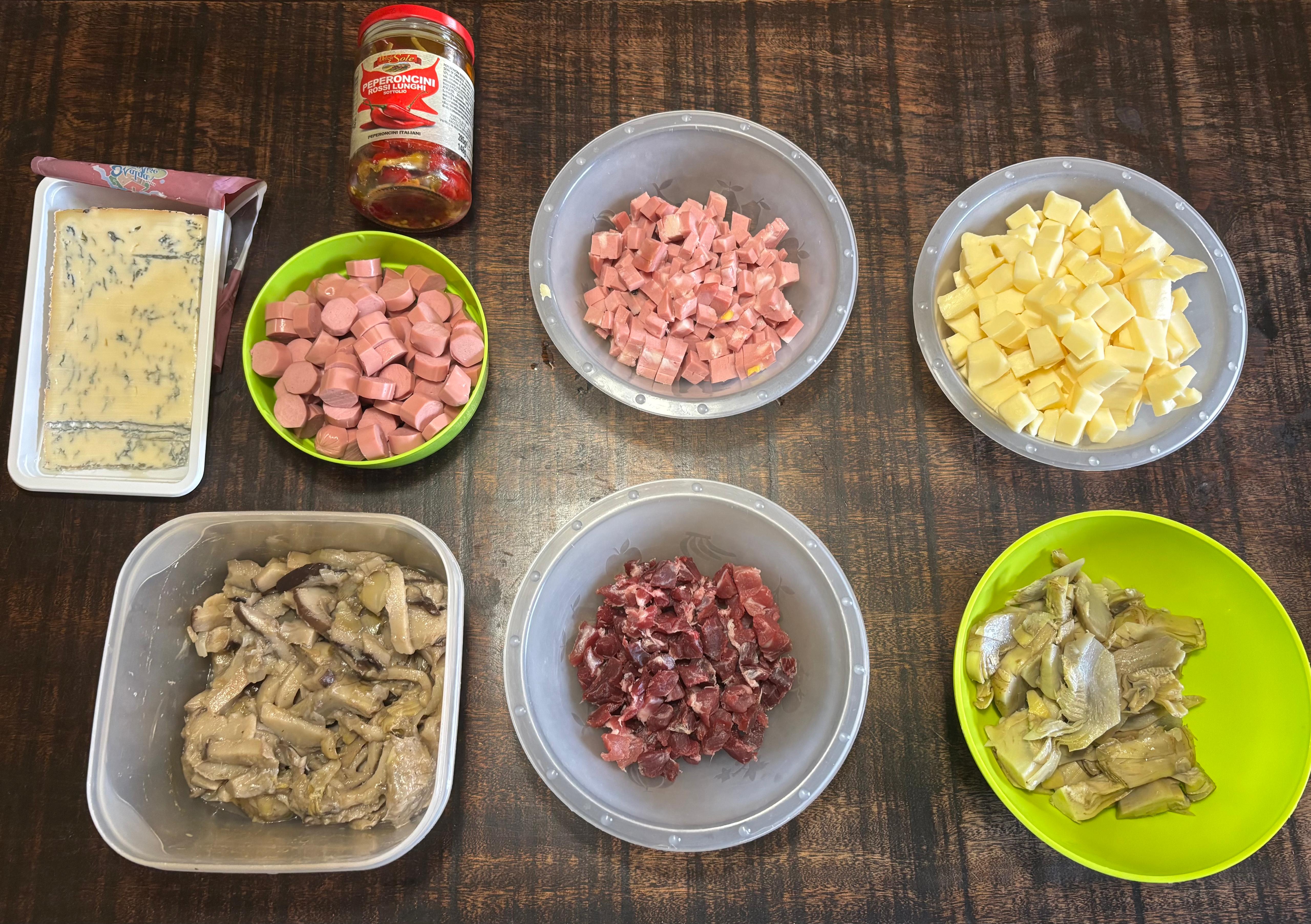 Ingredients used to fill the pizza during the workshop